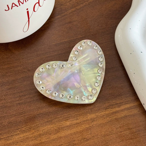 Hair Accessory Acetate Heartshaped Rhinestone Spring Clip With Highend Feel
