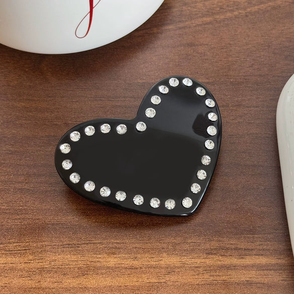Hair Accessory Acetate Heartshaped Rhinestone Spring Clip With Highend Feel