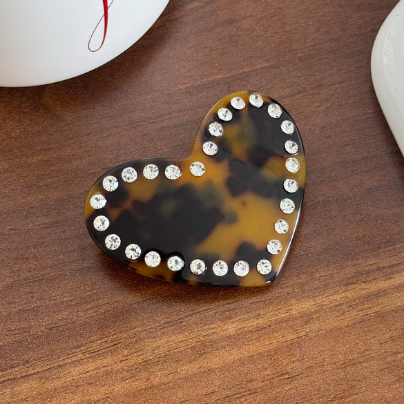 Hair Accessory Acetate Heartshaped Rhinestone Spring Clip With Highend Feel