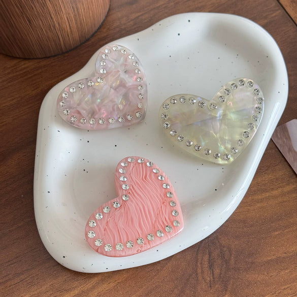 Hair Accessory Acetate Heartshaped Rhinestone Spring Clip With Highend Feel