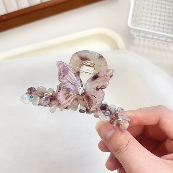 Hair Accessory Acetic Acid Handmade Water Drop Rhinestone Butterfly Claw Clip For Women