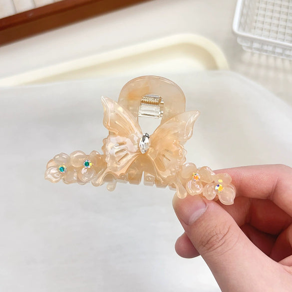 Hair Accessory Acetic Acid Handmade Water Drop Rhinestone Butterfly Claw Clip For Women
