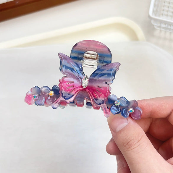 Hair Accessory Acetic Acid Handmade Water Drop Rhinestone Butterfly Claw Clip For Women