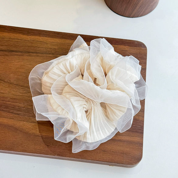 Hair Accessory Fabric Handmade High Elasticity Highend Fairy Mesh Scrunchie With Sweet Ruffles