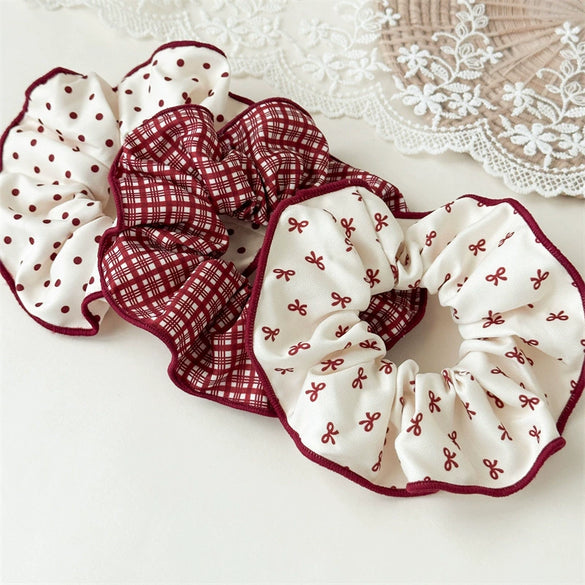 Hair Accessory Fabric Sweet Polka Dot Handmade High Elasticity Scrunchie Ponytail Hair Tie Bun