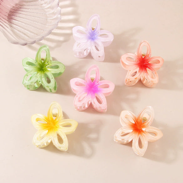 Hair Accessory Hollow Gradient Flower Shark Clip For Women Ps Material Baking Paint Plant Flowers Style