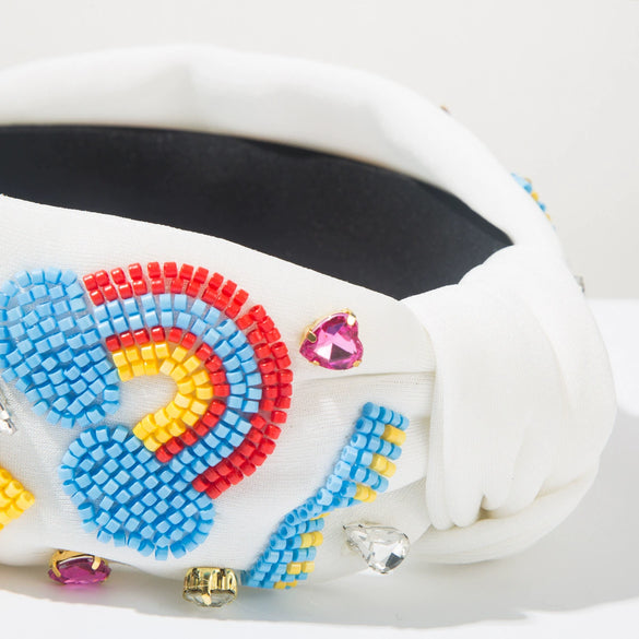 Hair Band Cloth Pure Handmade Women's With Diamond Letters Rainbow Pencil Rice Beads Hair Accessories
