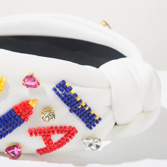 Hair Band Cloth Pure Handmade Women's With Diamond Letters Rainbow Pencil Rice Beads Hair Accessories