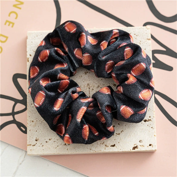 Hair Band Gold Velvet Cloth Rugby Print Handmade Women's Elastic