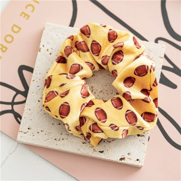 Hair Band Gold Velvet Cloth Rugby Print Handmade Women's Elastic