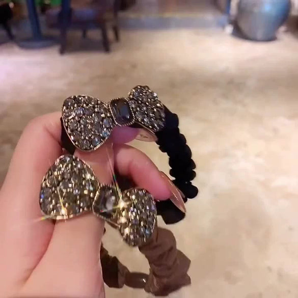 Hair Band Rubber Band Rhinestone Handmade Bow Crystal Headdress For Women