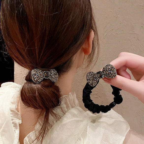 Hair Band Rubber Band Rhinestone Handmade Bow Crystal Headdress For Women