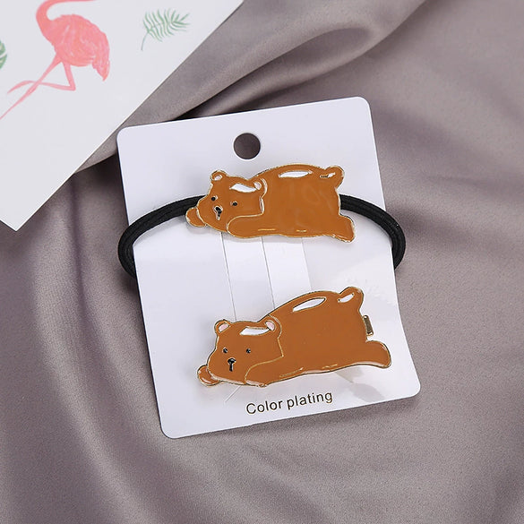 Hair Clip Accessories Set Alloy Rubber Band Duckbill Clip With Animal Design Electroplated For Women