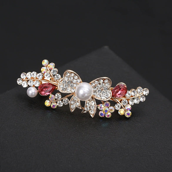 Hair Clip Alloy Rhinestone Pearl Bow Accessory For Women Electroplated Natural Style