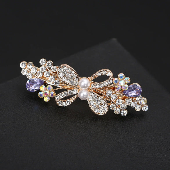 Hair Clip Alloy Rhinestone Pearl Bow Accessory For Women Electroplated Natural Style