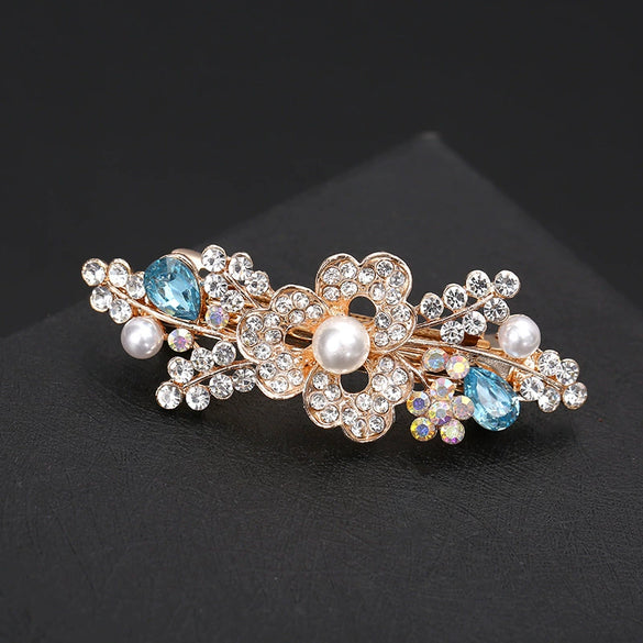 Hair Clip Alloy Rhinestone Pearl Bow Accessory For Women Electroplated Natural Style
