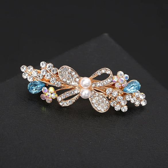 Hair Clip Alloy Rhinestone Pearl Bow Accessory For Women Electroplated Natural Style