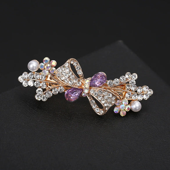 Hair Clip Alloy Rhinestone Pearl Bow Accessory For Women Electroplated Natural Style