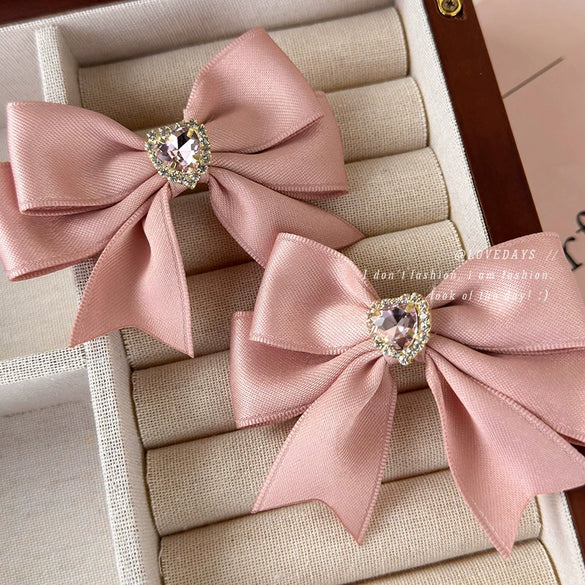 Hair Clip Cloth Handmade Love Bow Pattern Duckbill Clip For Women