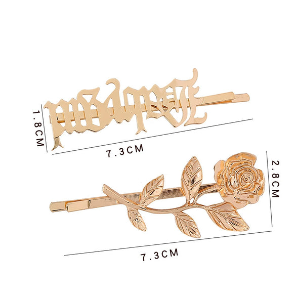 Hair Clip Gothic Retro Art Style Golden Floral Letter Hair Accessories