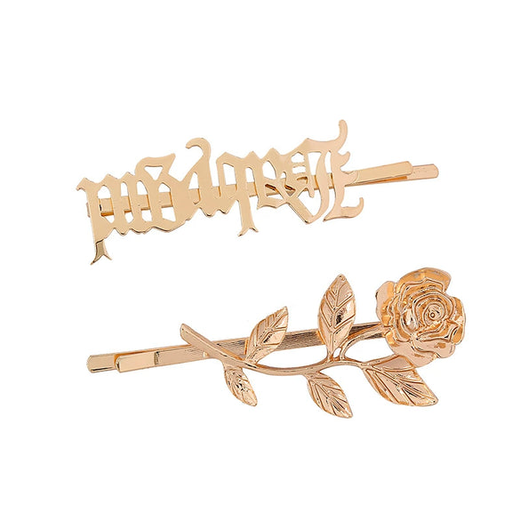 Hair Clip Gothic Retro Art Style Golden Floral Letter Hair Accessories