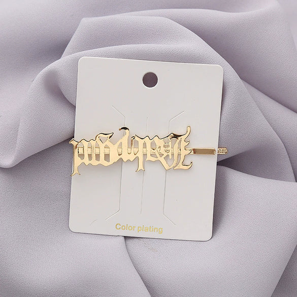Hair Clip Gothic Retro Art Style Golden Floral Letter Hair Accessories