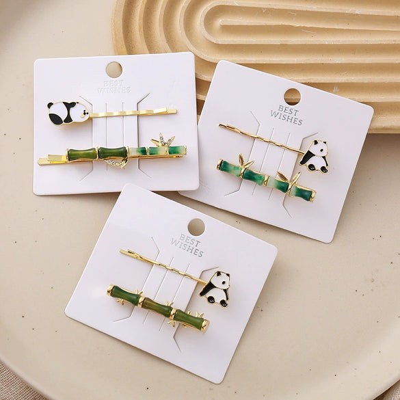 Hair Clip Set Alloy Electroplated Bamboo Leaf Panda Duckbill Style Unisex