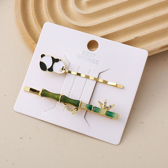 Hair Clip Set Alloy Electroplated Bamboo Leaf Panda Duckbill Style Unisex
