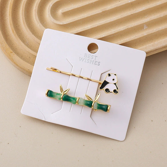 Hair Clip Set Alloy Electroplated Bamboo Leaf Panda Duckbill Style Unisex