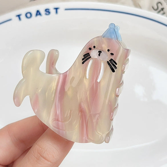 Hair Clips Acetate Cartoon Animal Handmade Marine Series Seal Sea Lion Penguin Shark