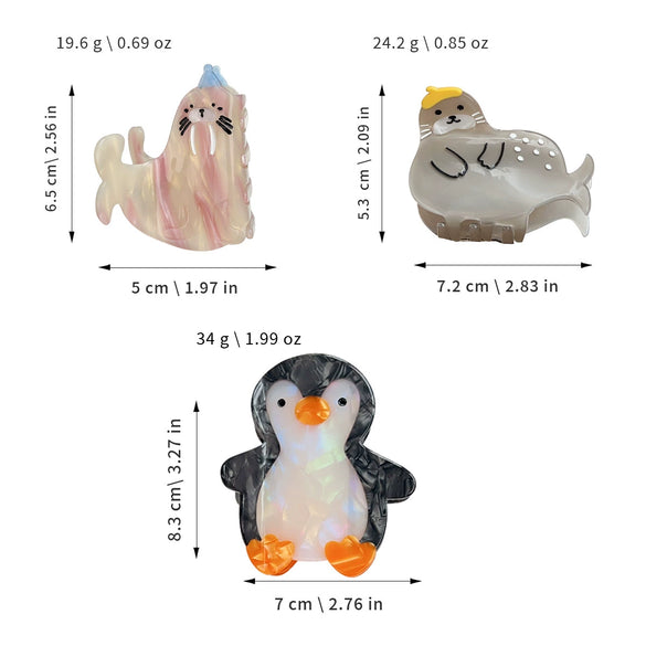 Hair Clips Acetate Cartoon Animal Handmade Marine Series Seal Sea Lion Penguin Shark