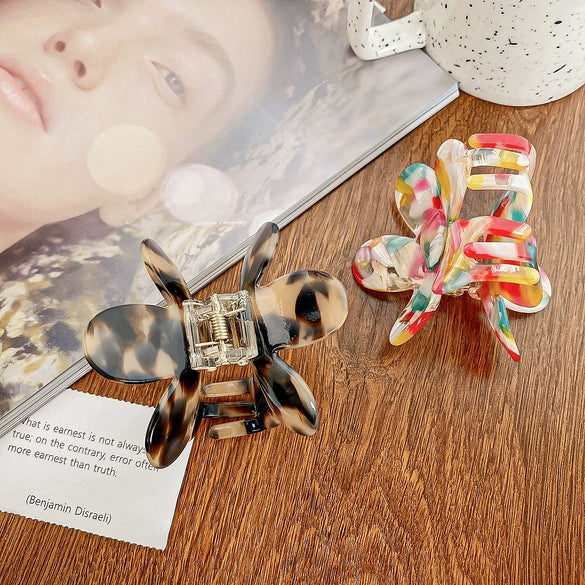 Hair Grab Clip Acetic Acid Material Plant Flowers Pattern Handmade For Women