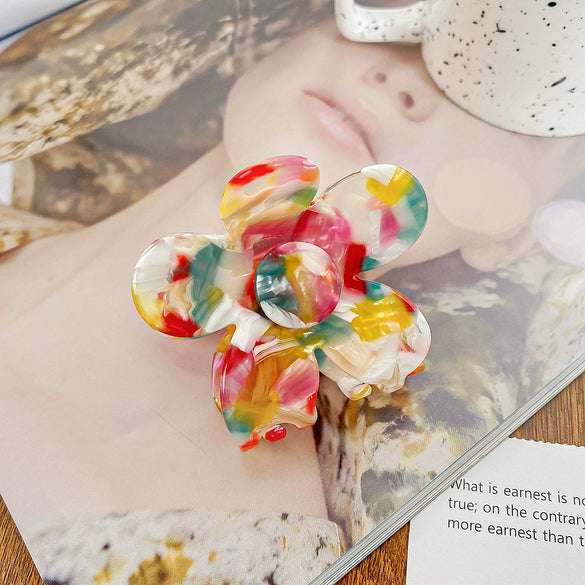 Hair Grab Clip Acetic Acid Material Plant Flowers Pattern Handmade For Women