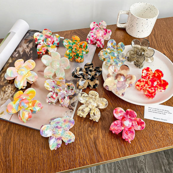 Hair Grab Clip Acetic Acid Material Plant Flowers Pattern Handmade For Women