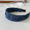 Hair Hoop Headband Hair Clips Mixed Materials Handmade Literary Blue Plaid Pleated Style For Women