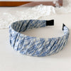 Hair Hoop Headband Hair Clips Mixed Materials Handmade Literary Blue Plaid Pleated Style For Women