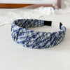 Hair Hoop Headband Hair Clips Mixed Materials Handmade Literary Blue Plaid Pleated Style For Women