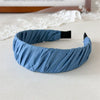 Hair Hoop Headband Hair Clips Mixed Materials Handmade Literary Blue Plaid Pleated Style For Women