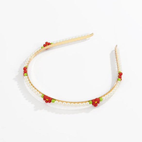 Hair Hoop Metal Daisy Flower Rice Bead Imitation Pearl Pastoral Style Geometric Hair Accessories