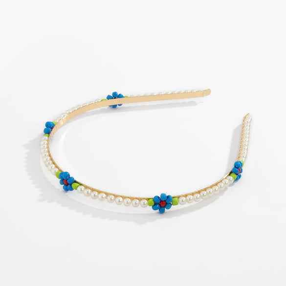 Hair Hoop Metal Daisy Flower Rice Bead Imitation Pearl Pastoral Style Geometric Hair Accessories