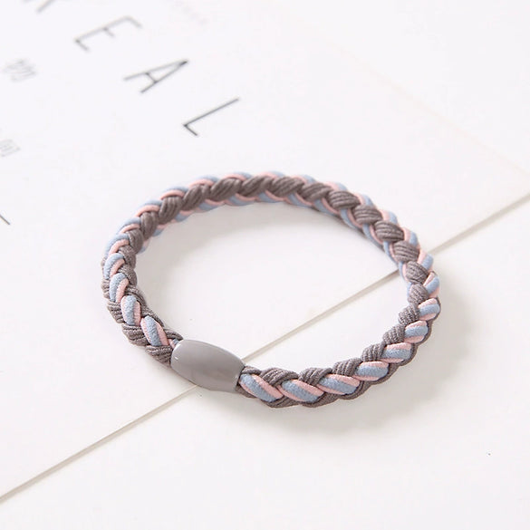 Hair Ring Braided Cloth Handmade Geometric Double Color Twist Braid