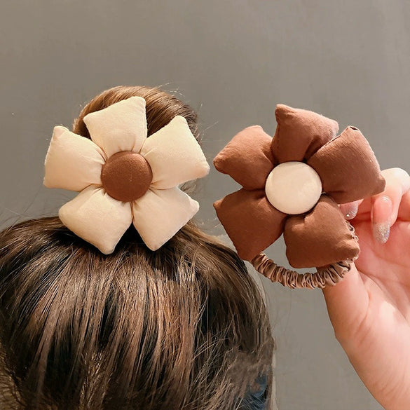 Hair Ring Fabric Flower Bow Drip Glue Handmade Inlaid Simple Hair Accessories For Girls