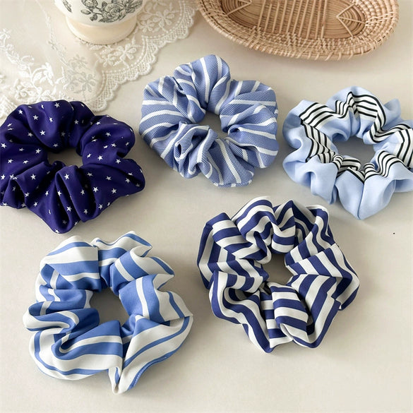 Hair Ring Fabric Handmade Blue Striped Simple Style