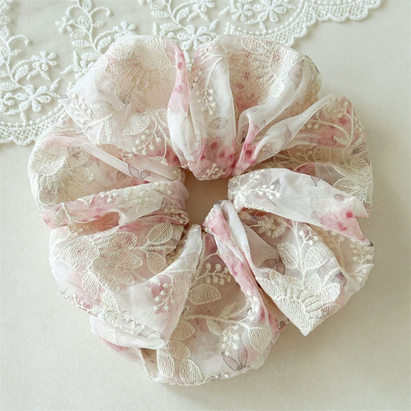 Hair Ring Fabric Handmade Embroidered Flower Design For Women