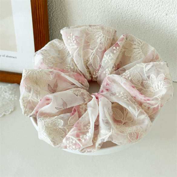 Hair Ring Fabric Handmade Embroidered Flower Design For Women
