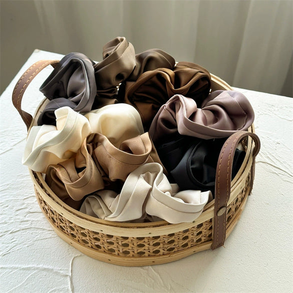 Hair Ring Fabric Handmade French Retro Style With Large Intestine Shape And Fringed Flower Bud Design