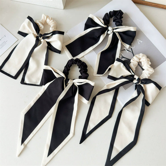 Hair Ring Fabric Handmade Simple Style Black And White Large Bow For Female