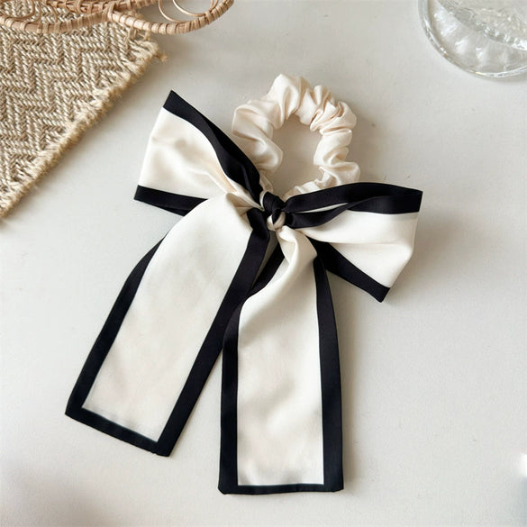 Hair Ring Fabric Handmade Simple Style Black And White Large Bow For Female