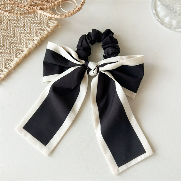 Hair Ring Fabric Handmade Simple Style Black And White Large Bow For Female