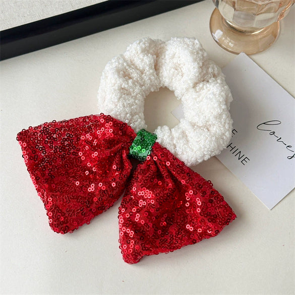 Hair Ring Hair Accessories Christmas Bell Bow Bowknot Sequins Handmade Fabric High Elasticity